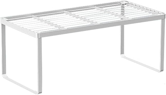 Kitchen Cabinet Storage Shelf Stackable Wire Spice Rack Organizer Heavy Duty Space Saver for Bathroom Bedroom Closet Laundry Room Office Countertop - White, Pack 1