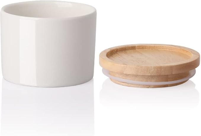 Sweejar Kitchen Canisters Ceramic Food Storage Jar, Stackable Containers with Airtight Seal Wooden Lid for Serving Ground Coffee, Tea, Sugar, Spice and More - 5 Fl Oz(White)