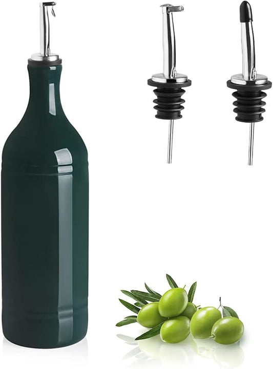 Sweejar Large Ceramic Oil Dispenser Bottle, Opaque Cruet Protects to Reduce Oxidation, Suitable for Storage of Oil, Vinegar, Soy Sauce & Other Liquids, Pack of 1, 24 Fl Oz (Jade)