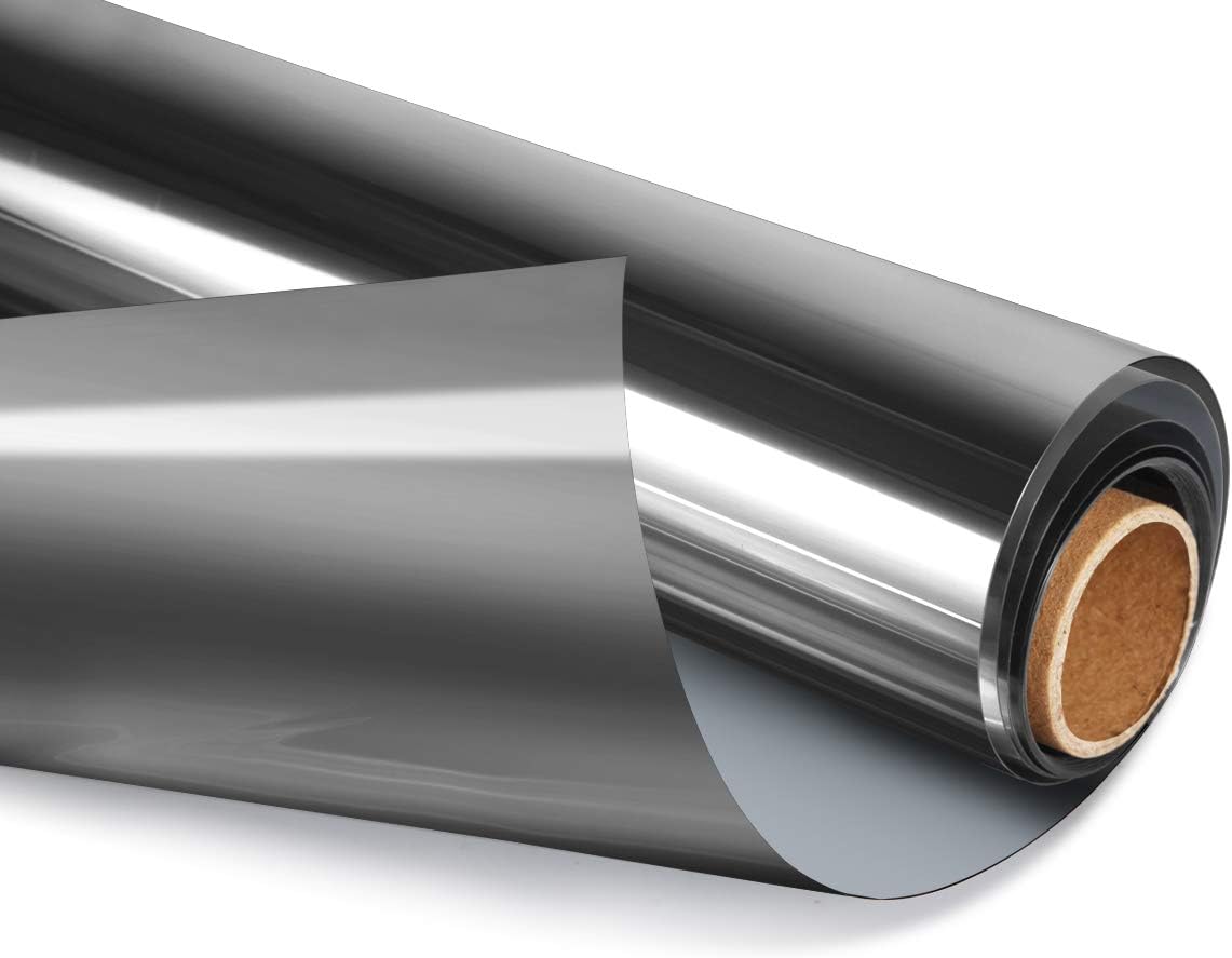 HIDBEA One Way Privacy Window Film, Daytime Mirror Reflective Heat Control UV Sun Blocking Non-Adhesive Static Cling Window Tint for Home and Office (Black-Silver, 35.4 Inch x 16.4 Feet)