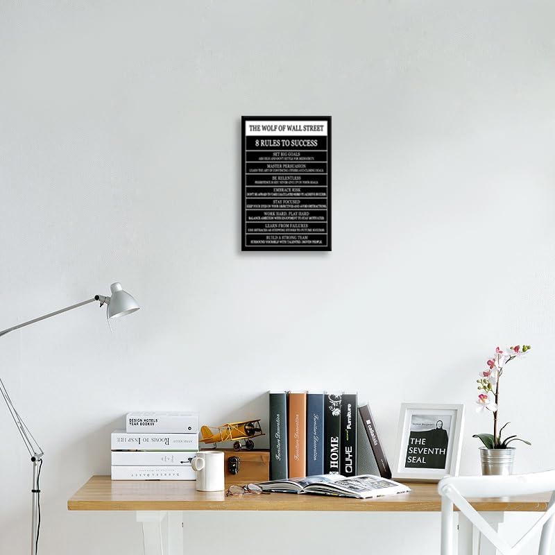 The Wolf Of Wall Street 8 Rules To Success Motivational Wall Art Printed Canvas Poster Inspirational Wall Decor for Office Hallway Gym Bedroom Living Room Framed Ready to Hang [12" W X 18" H]