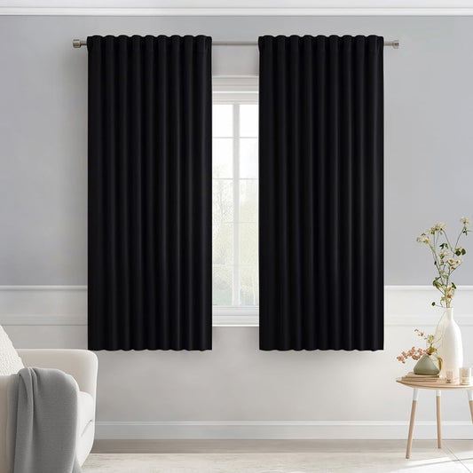 MIULEE Black Back Tab Blackout Curtains 63 Inches Long 2 Panels Set for Living Room Bedroom Privacy, Halloween Rod Pocket/Pinch Pleat Thermal Insulated Room Darkening Pleated Light Blocking Drapes