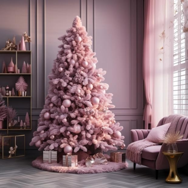 AOGU 60 Inch Faux Fur Christmas Tree Skirt Pink Plush Skirt for Merry Christmas Party Christmas Tree Decoration