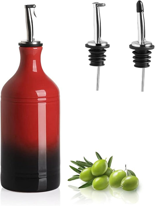 Sweejar Ceramic Olive Oil Dispenser Bottle, Opaque Oil Cruet Protects Oil to Reduce Oxidation, Suitable for Oil, Vinegar, Coffee Syrups & Other Liquids, Pack of 1, 15.5 Fl Oz (Gradient Red)