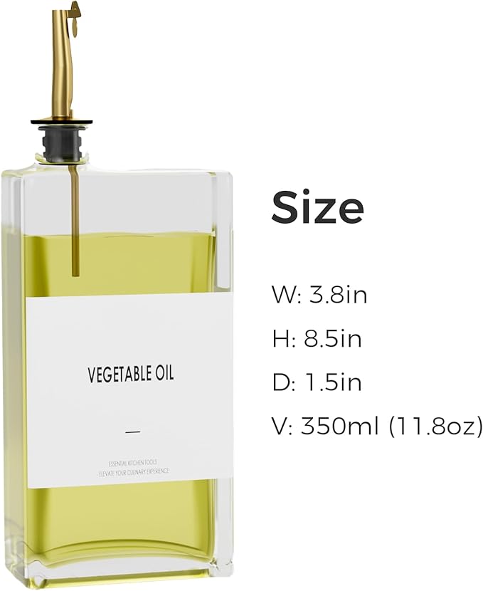 Olive Oil Dispenser For Kitchen, Glass Oil Bottle 350ML Oil And Vinegar Dispenser Set Of 4 with 4 Stainless Steel Pourers & 88 Labels, Soy Sauce Dispenser, Coffee Syrup Bottles