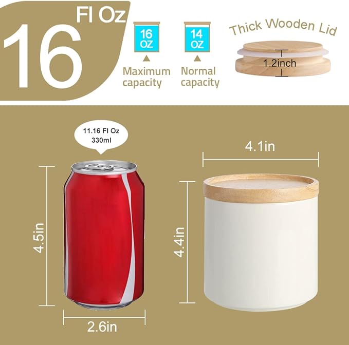 Sweejar Kitchen Canisters Ceramic Food Storage Jar, Stackable Containers with Airtight Seal Wooden Lid for Serving Ground Coffee, Tea, Sugar, Salt and More - 16 Fl Oz (Navy New)