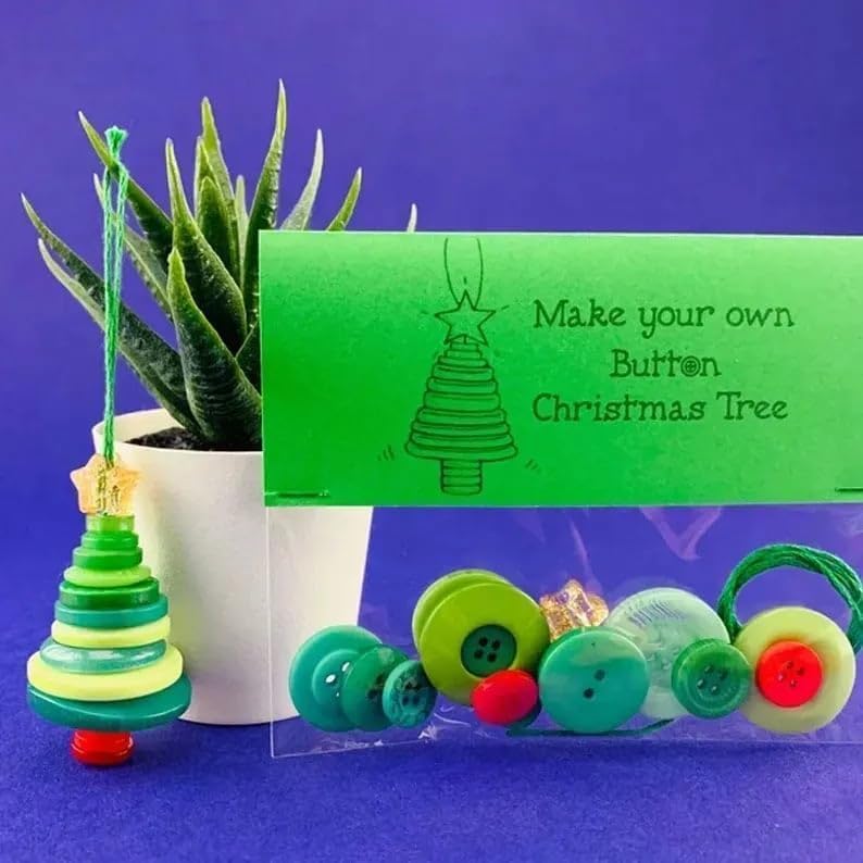 DIY Christmas Button Ornament Making Set–Fun Holiday Handmade Decorations for All Ages,DIY Craft Buttons Kit with Christmas Snowman/Santa/Angel,Xmas Tree Hanging Decorations (#C)
