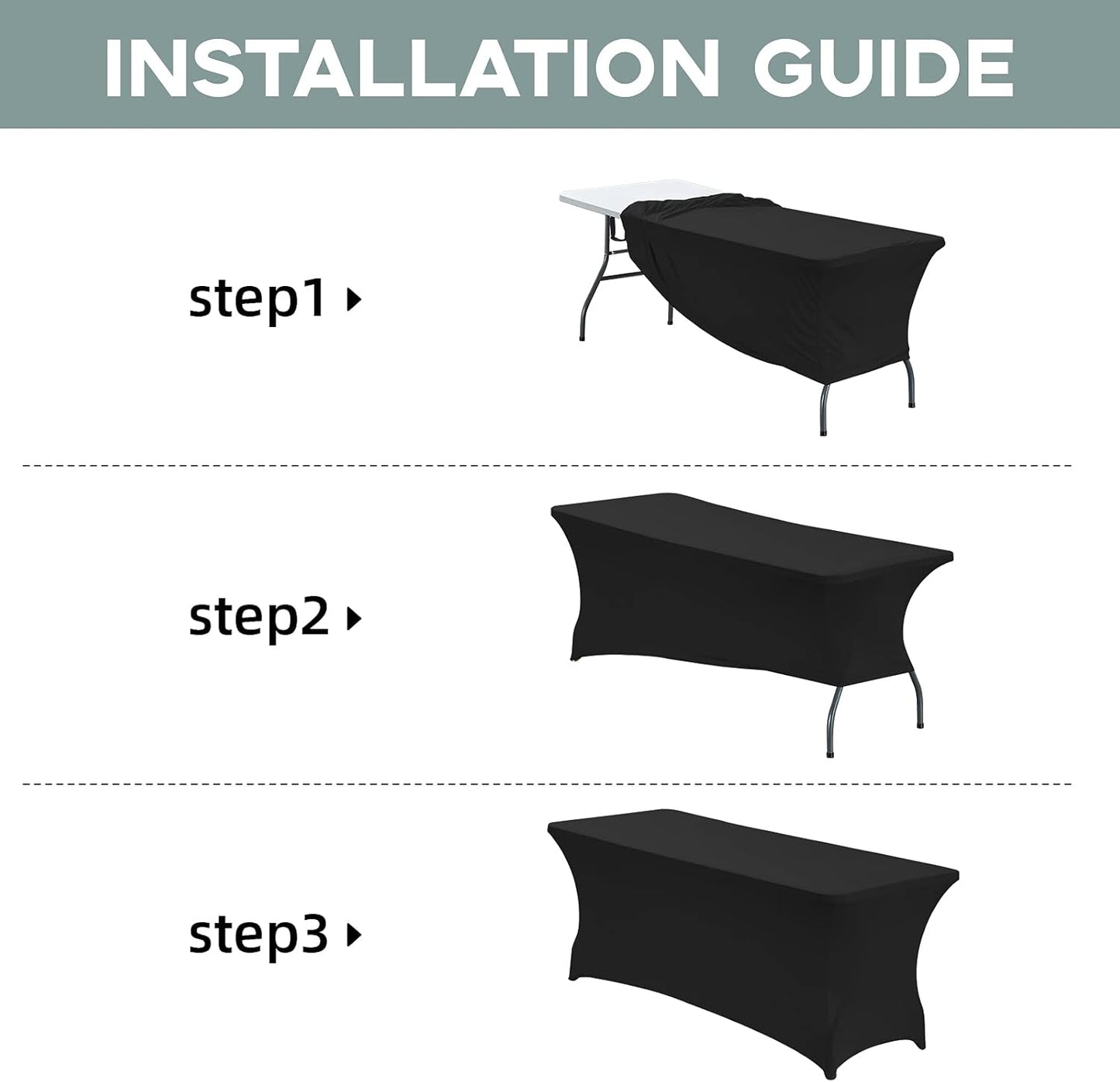 CWK 6FT Stretch Spandex Table Cover for Rectangular Tables - Elastic Fitted Tablecloth for Folding Tables, Wrinkle Resistant, Durable Table Protector for Parties,Weddings,Banquets &Events (Black)