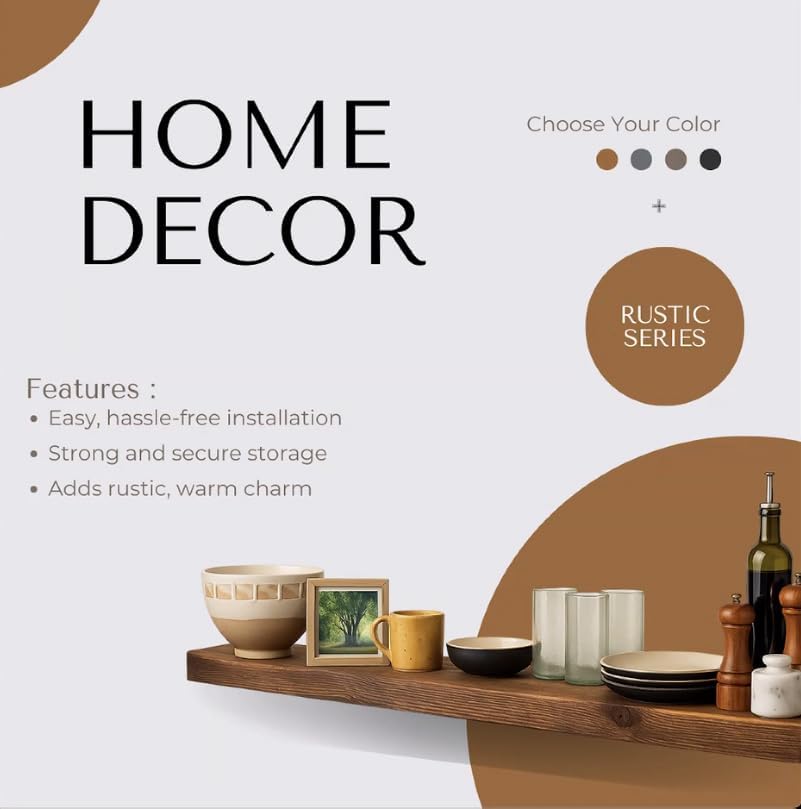 joelsantiques 54 Inch Wooden Floating Shelves for Wall - 54x8x2 in - Made of Natural Wood - Heavy Duty Rustic Wall Shelves for Bedroom - Perfect for Living Room, Kitchen - Medium Brown