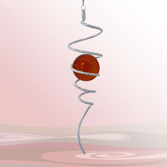 Gazing Ball Spiral Decorative Wind Spinner Sun Catcher 11inch Tail and 2 inch Glass Orb. Indoor Outdoor Garden Decoration Wind Sculptures Wind Spinner Tail-13 inch Height (red)