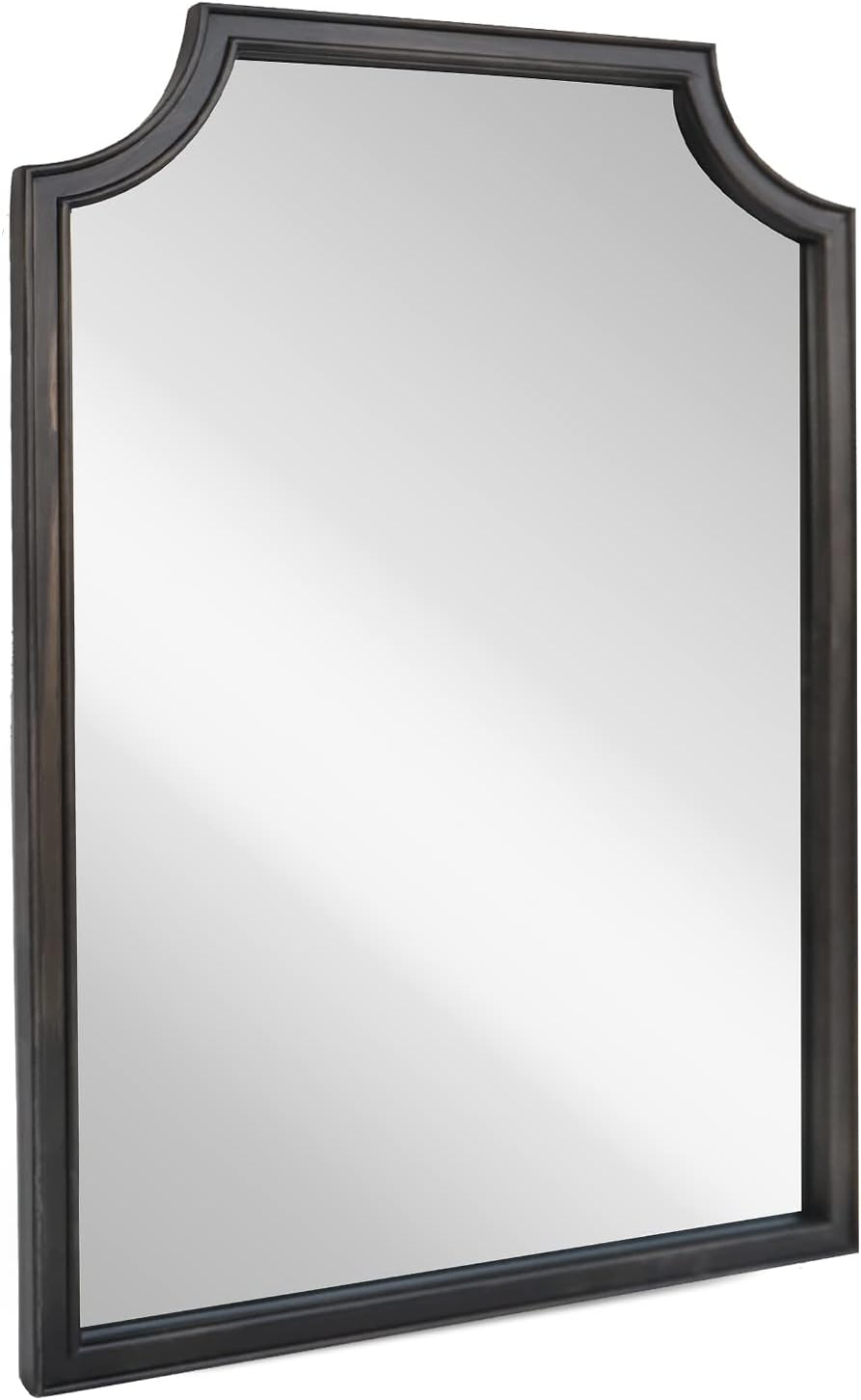 WallBeyond 24" x 36" Scalloped Corners Arch Rectangle Wall Mirror with Wood Frame for Entryway, Living Room or Bedroom Home Decor - [24" x 36" Black]