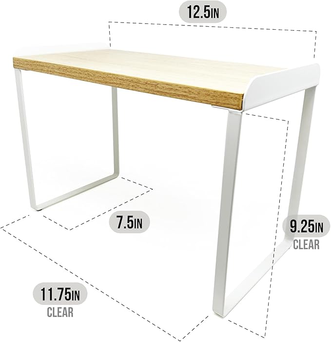 Mitus Shelf Organizer and Storage, Tiered Wood Cabinet Rack for The Kitchen Counter, Bathroom Counter, Pantry Cupboard, Office Desk Bookshelf, 12" Wide Natural and White (Large)
