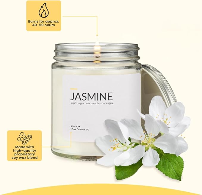 1OAK Jasmine Candle - Soy Wax Scented Candles (Jasmine) - Soy Candles for Home Scented - Long Burning Premium - Hand-Poured (7oz.)