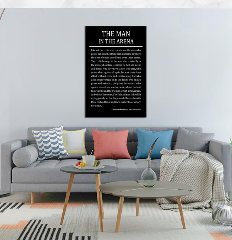 Motivational Poster for Office The Man In The Arena Inspirational Canvas Wall Art Theodore Roosevelt Quotes Prints Artwork for Living Room Home Decor Painting Stretched and Framed [24''Wx 36''H]