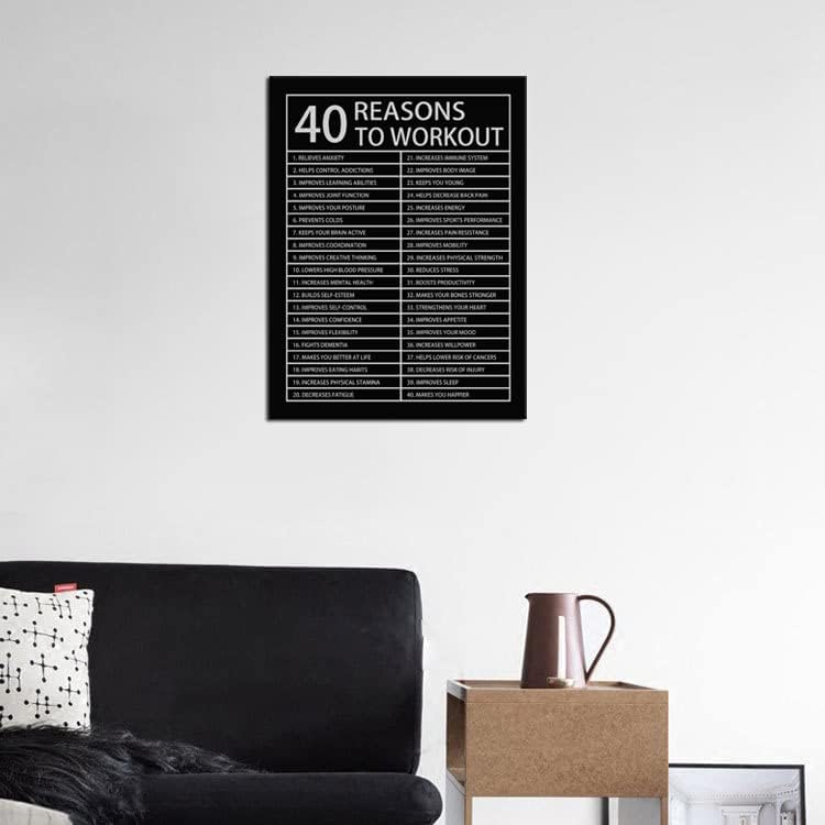 Success Inspirational Canvas Painting 40 Reasons to Workout Wall Art Motivational Poster Prints Wall Pictures for Living Room Home Decor Office Framed Ready to Hang [18''W x 24''H]