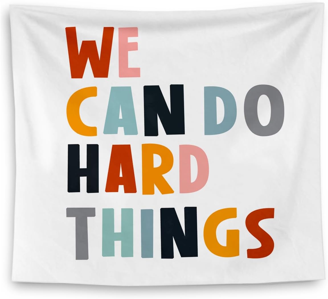 QGFM We Can Do Hard Things Inspirational Tapestry, Boho Classroom Decor, Inspirational Wall Decor, Motivational Tapestry Wall Hanging for Classroom Nursery Kids Room Playroom Decor, 50x60 Inches