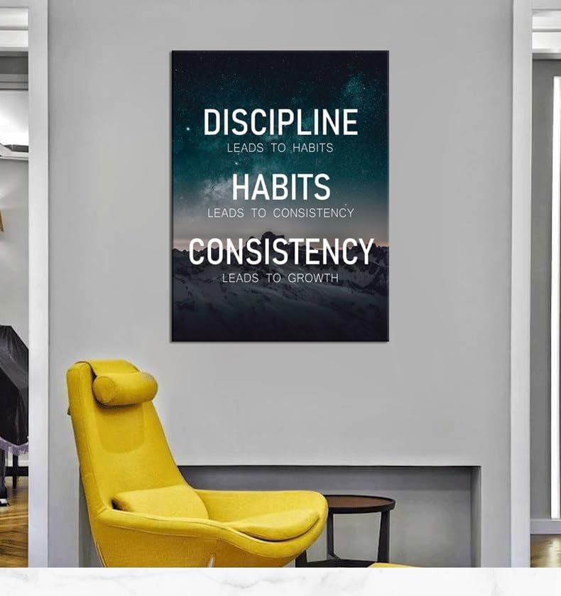 Inspirational Wall Art Discipline Habits Consistency Growth Motivational Poster Canvas Prints Artwork for Office Modern Home Decor Painting Pictures Stretched and Framed Ready to Hang [18''Wx 24''H]