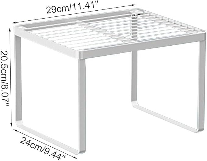 Kitchen Cabinet Storage Shelf Stackable Wire Spice Rack Organizer Heavy Duty Space Saver for Bathroom Bedroom Closet Laundry Room Office Countertop - White, Pack 1