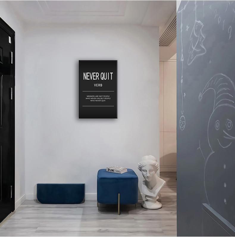 Inspirational Wall Art Motivational Quotes Pictures Inspirational Canvas Painting Never Quit Verb Posters Prints Artwork Modern Home Decor for Office Living Room Framed Ready to Hang[24" W x 36" H]