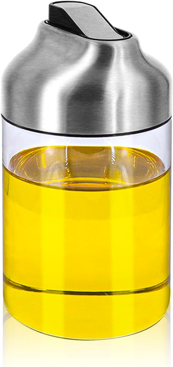 Aelga Soy Sauce Dispenser, 7oz Non-Drip Spout Oil and Vinegar Dispenser with Auto Flip Cap, Glass Oil Cruet for Kitchen Cooking
