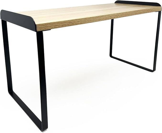 Mitus Shelf Organizer and Storage, Tiered Wood Cabinet Rack for The Kitchen Counter, Bathroom Counter, Pantry Cupboard, Office Desk Bookshelf, 16" Wide Natural and Black (Large)