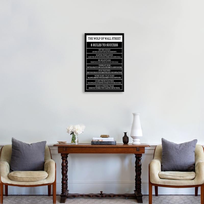 WYJDFART Inspirational Posters The Wolf Of Wall Street 8 Rules To Success Printed Canvas Painting Motivational Wall Art for Office Hallway Gym Bedroom Living Room Framed Ready to Hang[24" W X 36" H]
