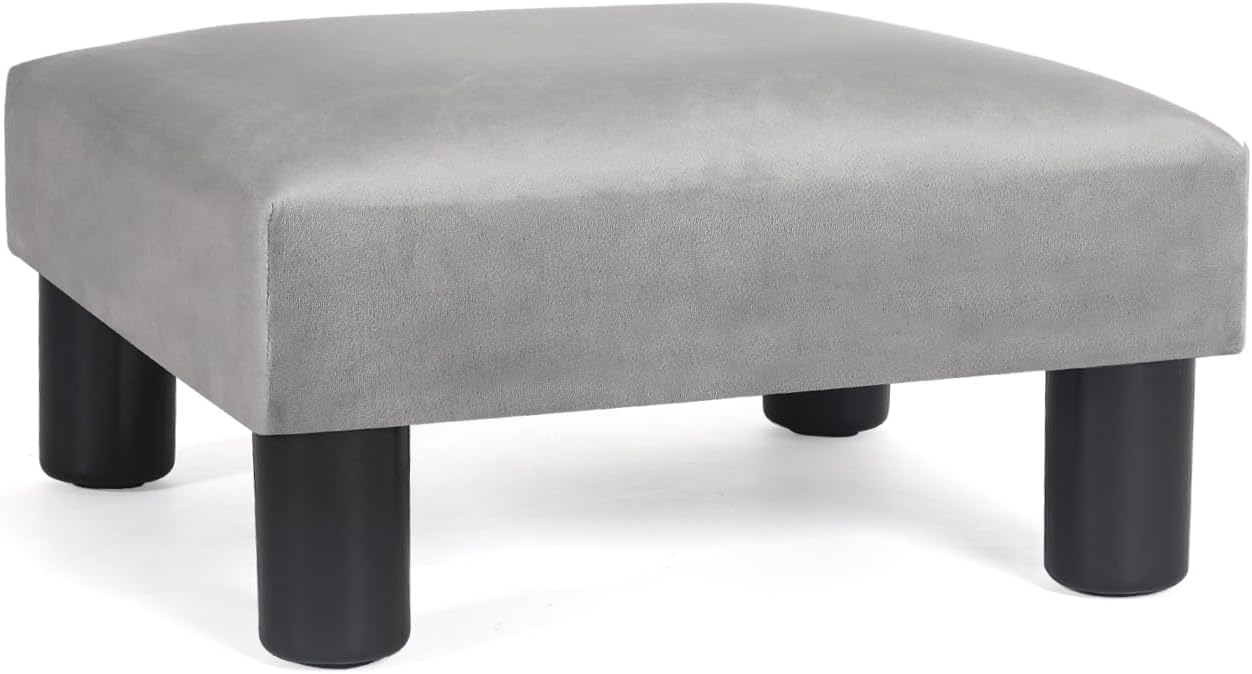 Joveco 15'' Small Foot Rest Stool Ottoman- Upholstered Footstool and Ottomans Small Footrest for High Beds- Lightweight and Portable, Light Gray