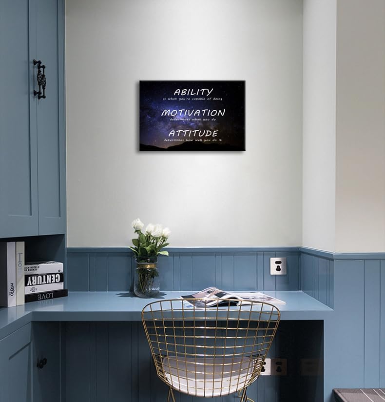 Inspirational Canvas Wall Art Painting Ability Motivation Attitude Success Poster Positive Motivational Artwork Prints Picture Bedroom Office Shcool Wall Decor Framed Ready to Hang [12''Wx 18''H]