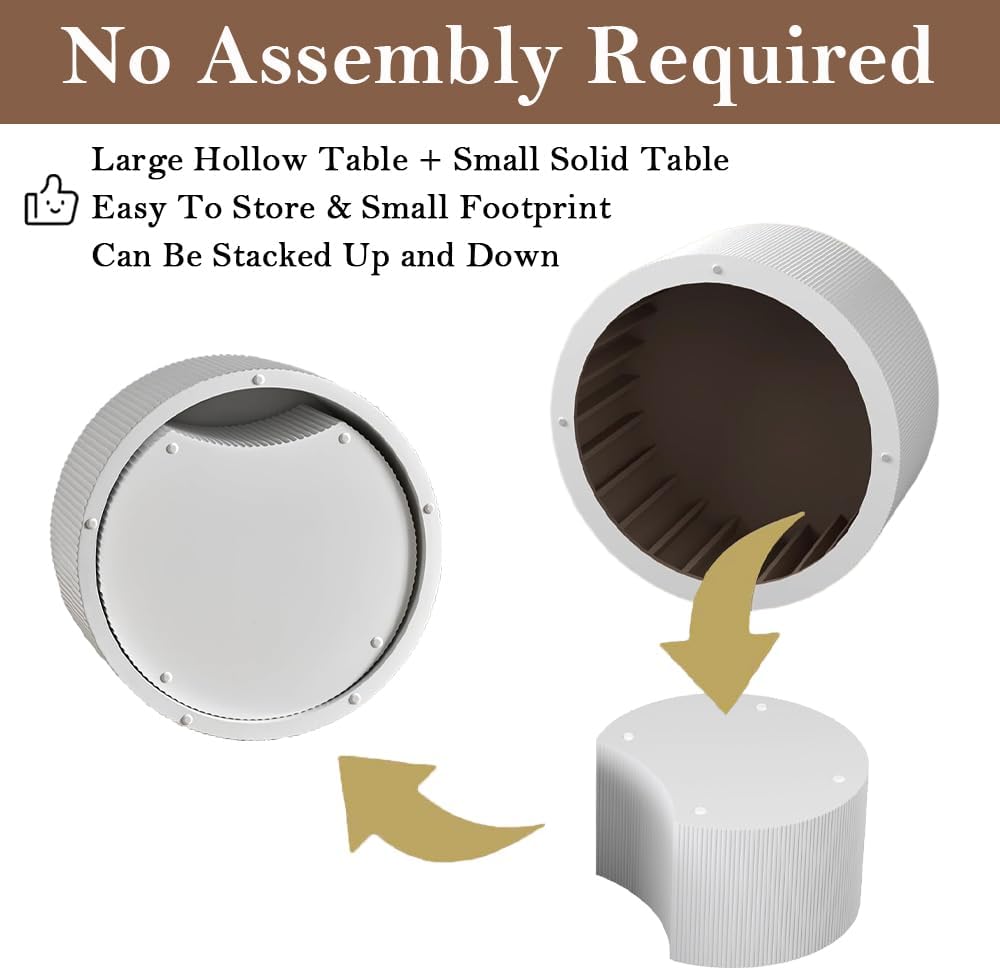 Round Nesting Coffee Table White Round Fluted Coffee Table Set of 2 for Living Room Small Circle Drum Coffee Tables Crescent End Table (White A 18in)