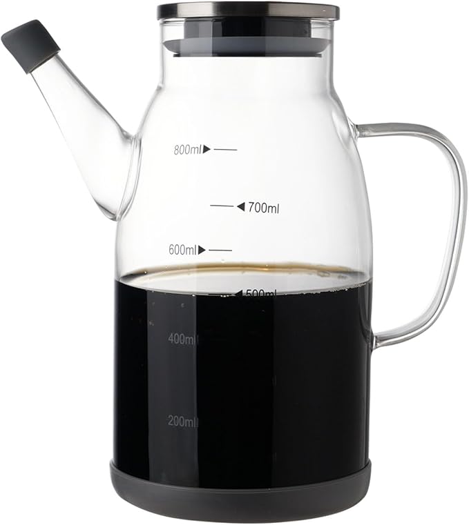 Large Glass Oil Dispenser Bottle for Kitchen Cooking Recipiente Para Aceite De Cocina Olive Oil Vinegar Dispenser Cruet Stainless Steel Lid No Drip Liquid Container (Clear, 27oz / 800ml)