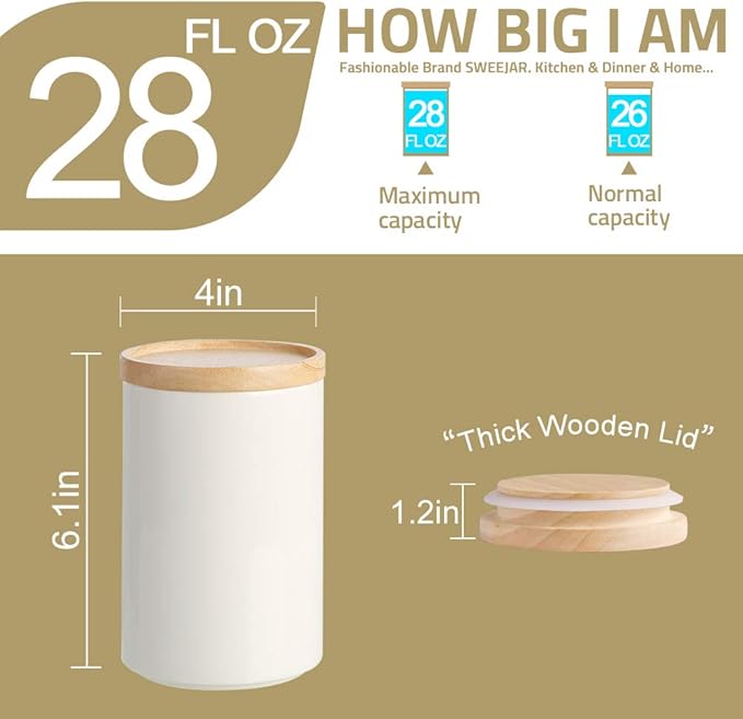 Sweejar Kitchen Canisters Ceramic Food Storage Jar, Stackable Containers with Airtight Seal Wooden Lid for Serving Ground Coffee, Tea, Sugar, Salt and More - 28 Fl Oz (Dark Turquoise)