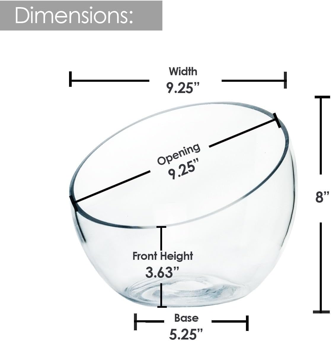 Craft And Party, Slant Cut Bowl Glass Vase, Glass Fish Bowl Vase, 8.5" Height x 10" Width Fruit Jar, Candy Dish, Clear Terraium, Flower Vase Centerpiece