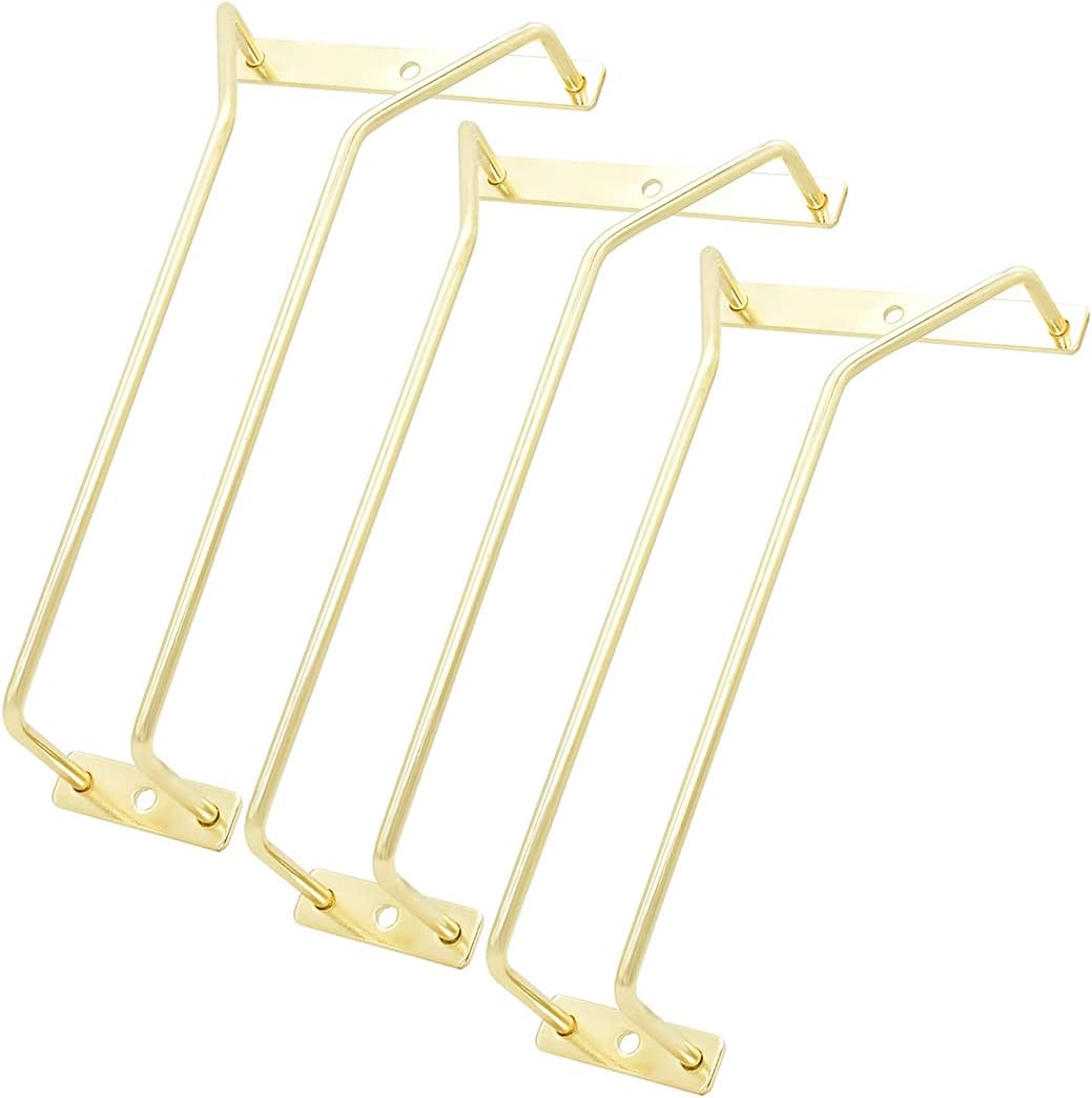 8.8-Inch Gold Wine Glass Rack, Under Cabinet Wine Glass Holder Stainless Steel Stemware Rack - Hanging Stemware Holder for Cabinet Kitchen Bar, Set of 3