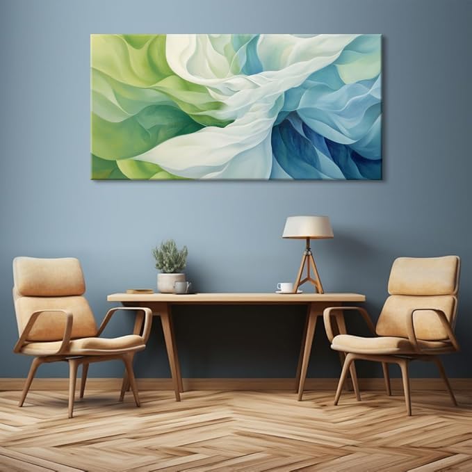 LASMOND Abstract Lines Wall Art for Living Room Canvas Prints Aqua Turquoise Blue Green Artwork Paintings Decor Bedroom Office Girl Woman (58x28 Inches)
