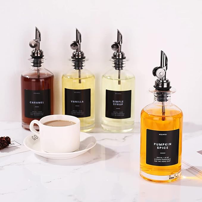 Molimoli Olive Oil Dispenser Bottle for Kitchen With Weighted Pourer - Glass Cruet Set of 4 | 350ml