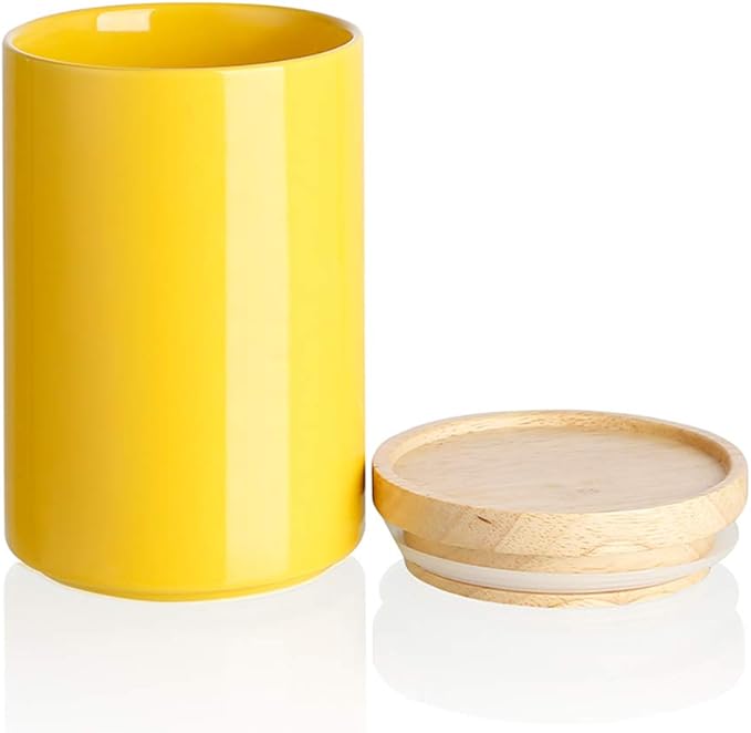 Sweejar Kitchen Canisters Ceramic Food Storage Jar, Stackable Containers with Airtight Seal Wooden Lid for Serving Ground Coffee, Tea, Sugar, Salt and More - 28 Fl Oz (Yellow)