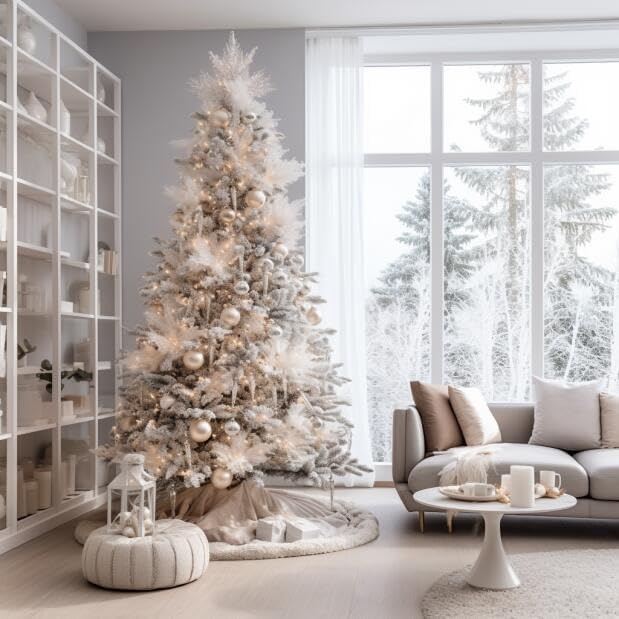 AOGU 48 Inch Faux Fur Christmas Tree Skirt White Plush Skirt for Merry Christmas Party Christmas Tree Decoration