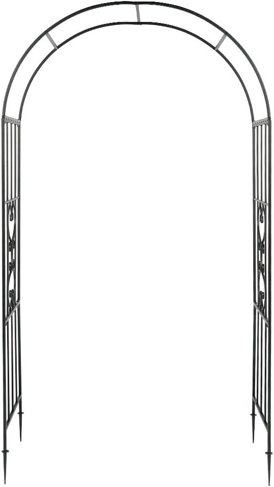 Outvita 7.3FT Garden Arch Arbor, Heavy Duty Metal Arbour Archway, Decorative Frame Stand Trellis with Ground Stakes for Wedding Ceremony Party Plant Climbing Rose Vines Lawn Patio Black