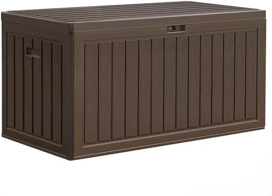 YITAHOME 90 Gallon Large Deck Box, Double-Wall Resin Outdoor Storage Boxes, Deck Storage for Patio Furniture, Cushions, Pool Float, Garden Tools, Lockable & Waterproof (Brown)