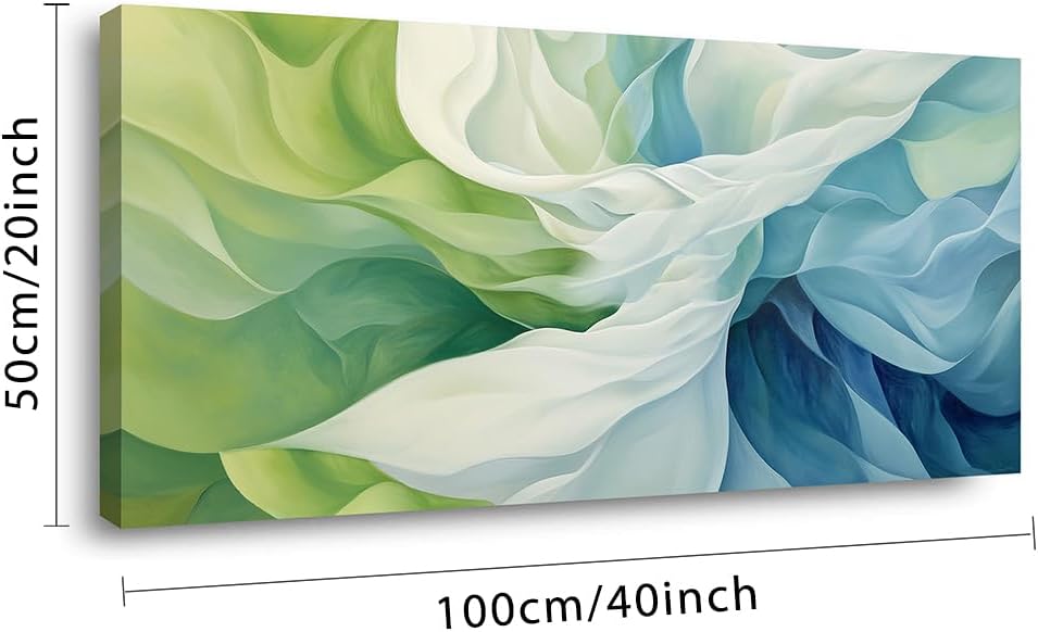 LASMOND Abstract Lines Wall Art for Living Room Canvas Prints Aqua Turquoise Blue Green Artwork Paintings Decor Bedroom Office Girl Woman (40x20 Inches)