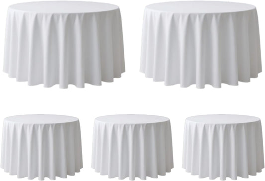 Surmente 120 inch Round tablecloths -5 Pack White Round Table Cloths, Polyester Fabric Table Covers for Weddings, Banquets, or Restaurants