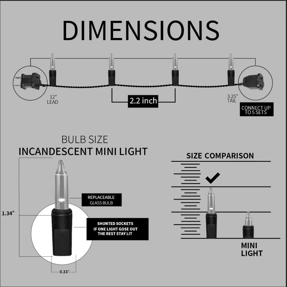 100LIGHTS WARM WHITE Extra-Bright With End Connectors Christmas Decorative Lights 5.98m UL Certified Mini String Light Set Waterproof for Home Garden Holiday Christmas Tree Party Patio Wedding