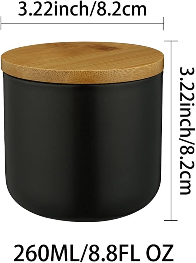 Ceramic Food Storage Jar Canister Modern Design Food Canisters with Airtight Seal Bamboo Lid, Loose Tea Coffee Spice Nuts Snacks Storage Jar Canister (Black 8.79oz/260ml)