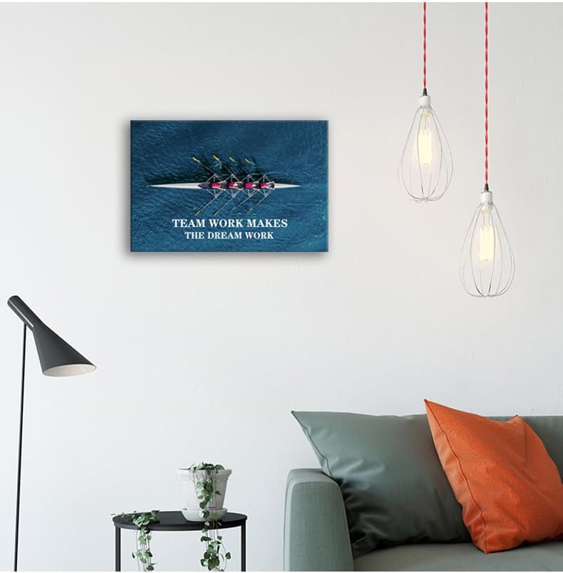 Inspirational Wall Art Success Team Work Makes The Dream Work Motivational Poster Quotes Prints on Canvas Wall Decor for Living Room Bedroom Office Home Decor Framed Ready to Hang[12" W X 18" H]