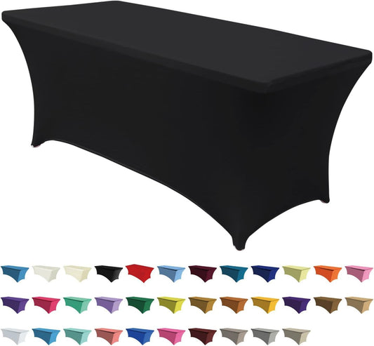 ABCCANOPY 4 FT Black Spandex Table Cover Stretch Fitted Wrinkle Resistant Tablecloth Reuse for Rectangular Folding Table Patry Event Wedding Banquet Protector