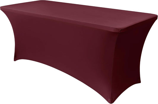 Obstal Spandex Table Cover 4ft Fitted Tablecloth Rectangular - Stretch Rectangle Folding Table Cloth for Birthday Party Wedding Banquet, Wine Red, 48L x 24W Inch