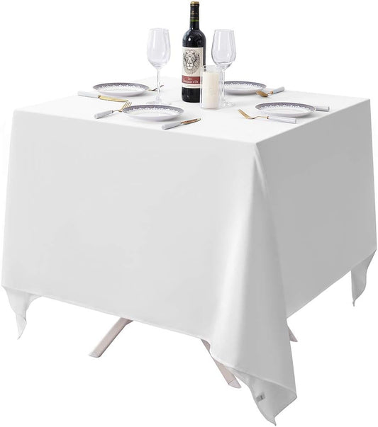 Surmente White Square Tablecloth-52x52 Inch Table Cloth for Small Square Tables,Washable Polyester Table Cover for Weddings, Banquets, or Restaurants