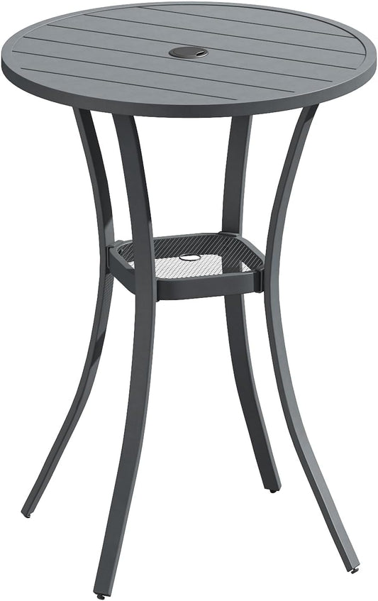 VICLLAX 28" Round Outdoor Bar Table with Adjustable Umbrella Hole, Counter Height Outdoor Furniture for Balcony, Grey Wood-Like