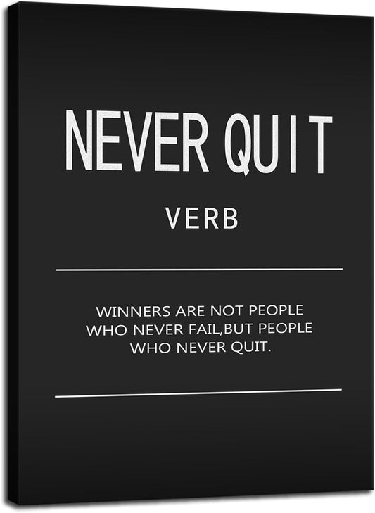 Never Quit Verb Posters Inspirational Wall Art Office Wall Decor Motivational Quotes Pictures Inspirational Canvas Painting Prints Artwork Modern Home Decor Living Room Framed[30" W X 40" H]