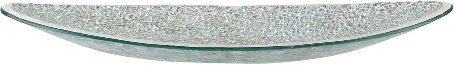 MDLUU Small Glass Mosaic Decorative Silver Boat Shaped Tray, Living Room Table Centerpiece Bowl, Home Decor Accent Plate for Orbs, Candles, Potpourri